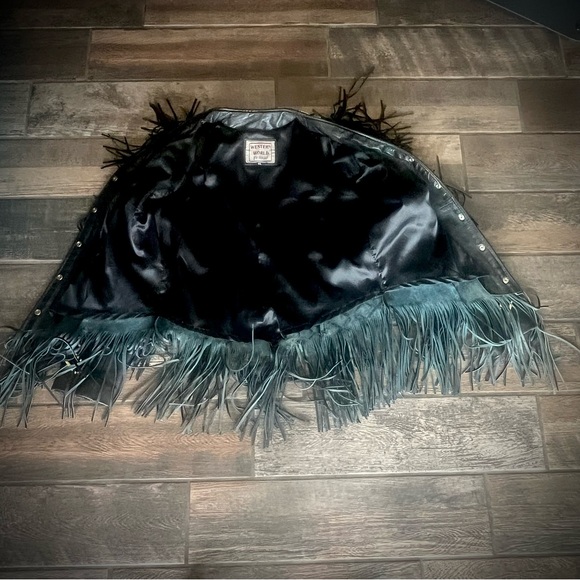 Western World by Shaf black leather jacket with fringe bone beads and studs XL - Picture 9 of 10